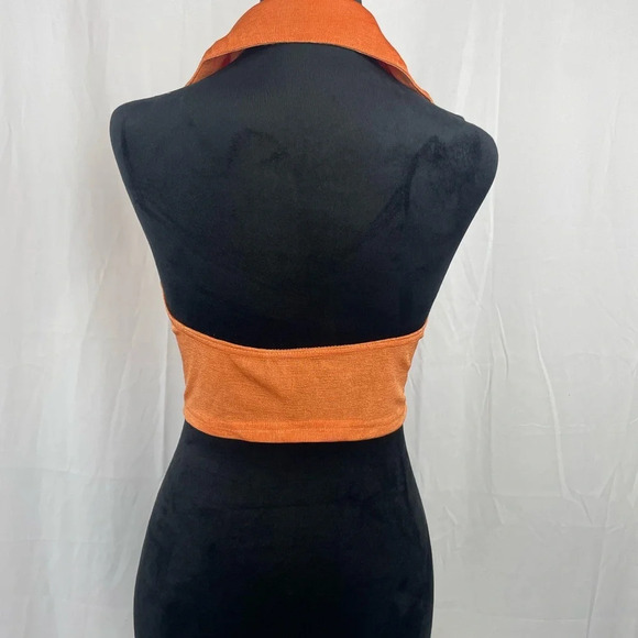 NWT Orange Backless Collared Halter Crop Top - Picture 8 of 9